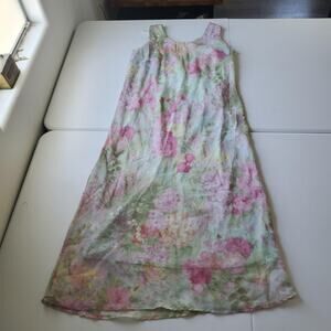 90S Garden Fairy Dress Womens 18 Multicolor Floral Chiffon Maxi Sleeveless Lined